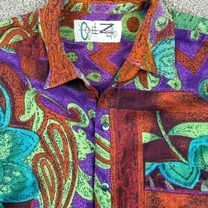 Vintage 90s Code Zero Shirt Mens L Abstract Floral Psychedelic Button Up Retro
